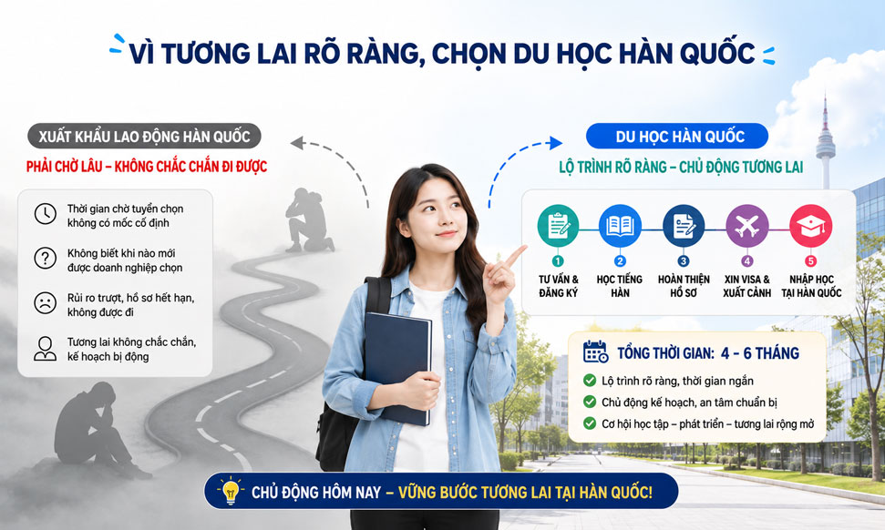 Du học Hàn Quốc với lộ trình rõ ràng so với xuất khẩu lao đông Hàn Quốc Du học Hàn Quốc với lộ trình rõ ràng so với xuất khẩu lao đông Hàn Quốc